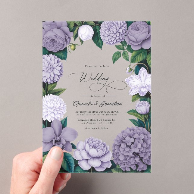 Lavender Smoke, Lilac Ash & Moonstone Wedding Acrylic Invitations (Insitu (Handheld))