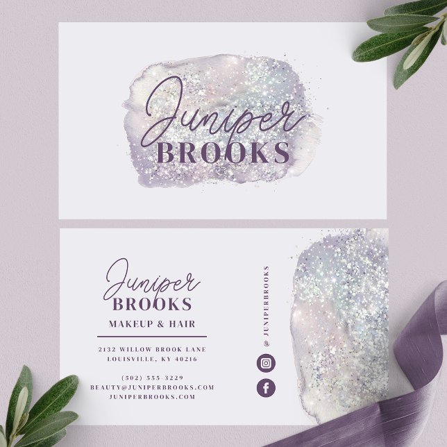 Lavender Social Media Glitter Watercolor  Business Card (Creator Uploaded)