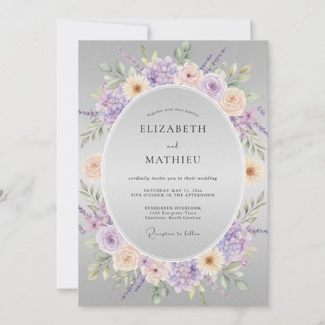 Lavender Soft Floral Embrace Wedding Invitation (Front)