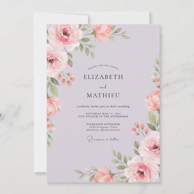 Lavender Soft Floral Romance Wedding Invitation (Front)
