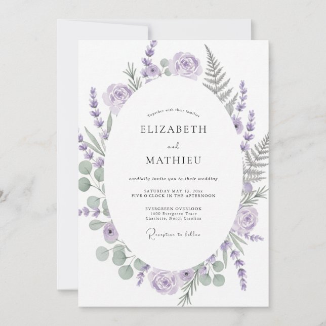 Lavender Soft Herbal Wedding Invitation (Front)