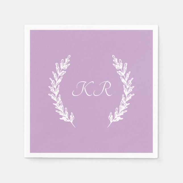 Lavender Soft Purple Floral Monogram Wedding  Napkin (Front)