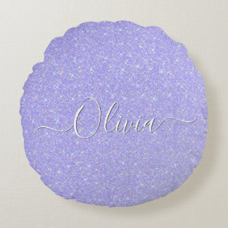 Lavender Sparkle Soft Pastel Custom Name Round Cushion