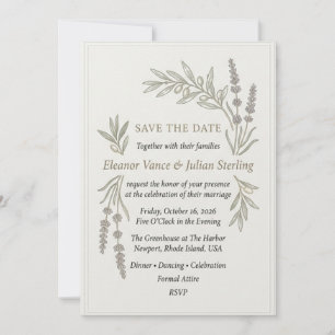Lavender Sprigs, Olive Branches, Panelled Border F Invitation