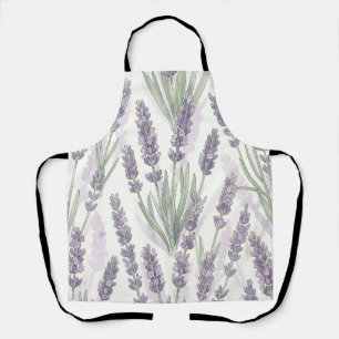 Lavender Sprigs Watercolor Botanical Pattern Apron