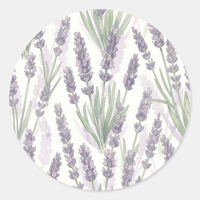 Lavender Sprigs Watercolor Botanical Pattern Classic Round Sticker (Front)