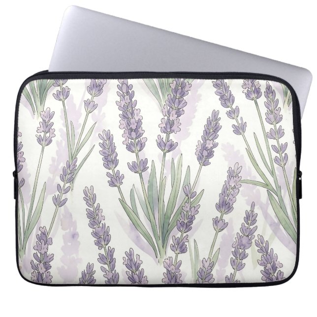 Lavender Sprigs Watercolor Botanical Pattern Laptop Sleeve (Front)