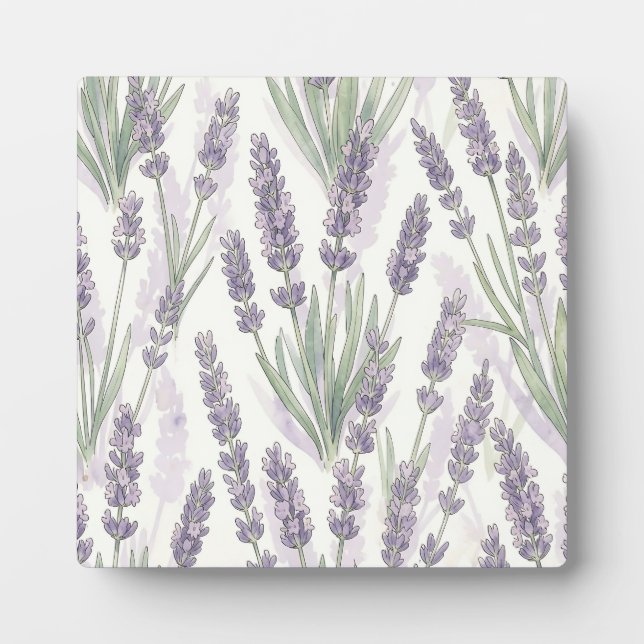 Lavender Sprigs Watercolor Botanical Pattern Plaque (Front)