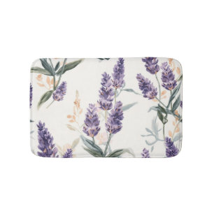 Lavender Sprigs Watercolor Botanical Purple Floral Bath Mat