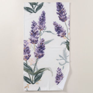 Lavender Sprigs Watercolor Botanical Purple Floral Beach Towel