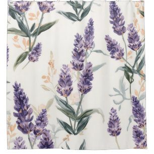 Lavender Sprigs Watercolor Botanical Purple Floral Shower Curtain
