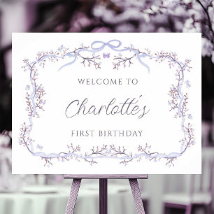 Lavender Spring Garden 1st Birthday Welcome Sign  