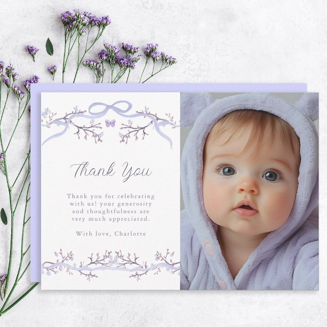 Lavender Spring Garden Any Age Photo Thank You Card (Creator Uploaded)