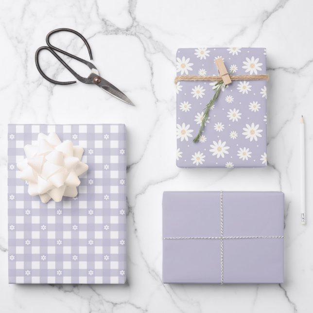 Lavender Spring Pattern & Solid Wrapping Paper (Front)