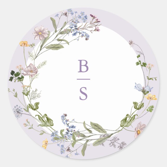 Lavender Spring Wildflower Meadow Garden Wedding  Classic Round Sticker (Front)