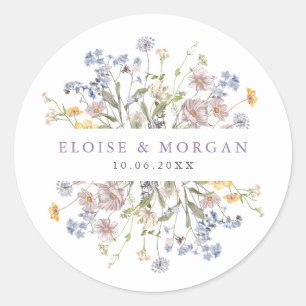 Lavender Spring Wildflower Meadow Garden Wedding  Classic Round Sticker