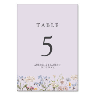 Lavender Spring Wildflower Meadow Garden Wedding  Table Number