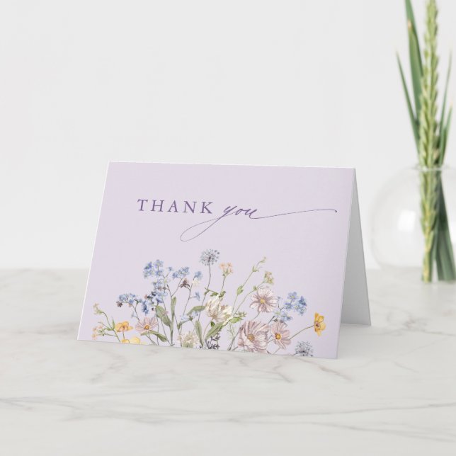 Lavender Spring Wildflower Meadow Garden Wedding Thank You Card (Front)