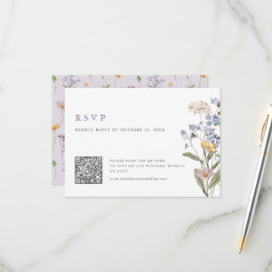 Lavender Spring Wildflower Meadow Wedding QR Code RSVP Card