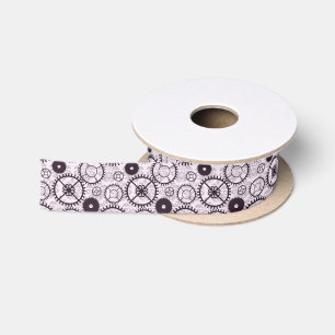 lavender Steampunk watch gear and damask pattern Satin Ribbon