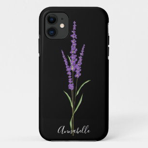 Lavender Stem on Black Personalised iPhone Case