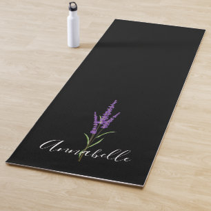 Lavender Stem on Black Personalised Yoga Mat