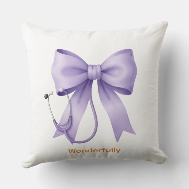 Lavender Stethoscope Bow Art Cushion (Back)