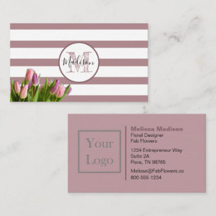 Lavender Stripe and Tulips Monogrammed Business Card