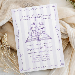 Lavender Striped Floral Book Bridal Shower Invitation