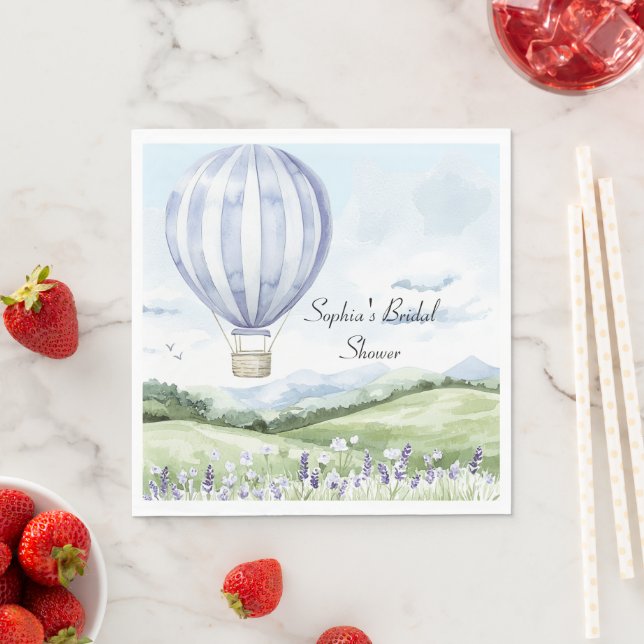 Lavender Stripes Balloon Floral Bridal Shower Napkin (Insitu)