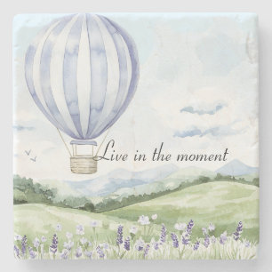 Lavender Stripes Balloon Floral Bridal Shower Stone Coaster