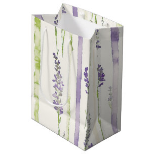 Lavender Stripes Floral Birthday Medium Gift Bag