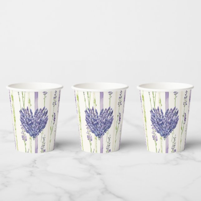 Lavender Stripes Floral Heart Baby Shower Paper Cups (Multi)