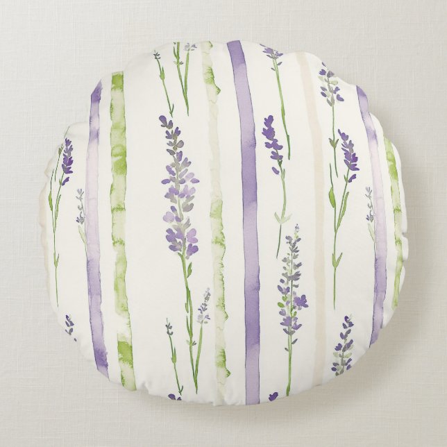 Lavender Stripes Floral   Round Cushion (Front)