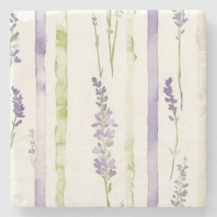 Lavender Stripes Floral Stone Coaster