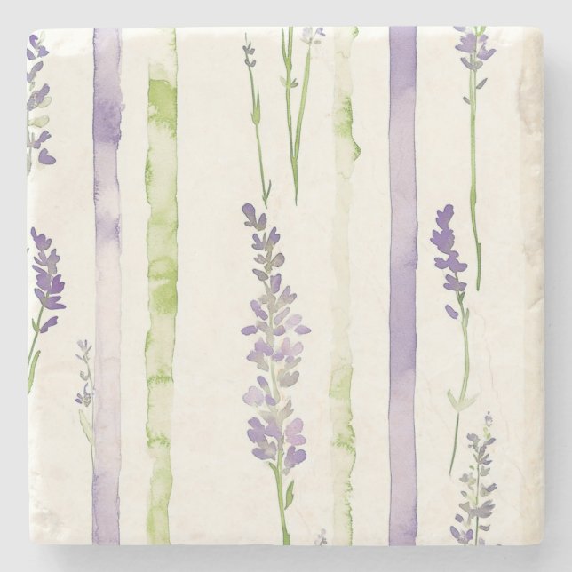 Lavender Stripes Floral   Stone Coaster (Front)