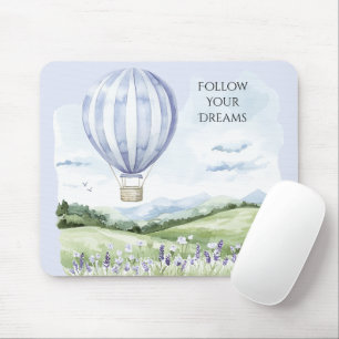 Lavender Stripes Hot Air Balloon Hills Flowers Mouse Pad