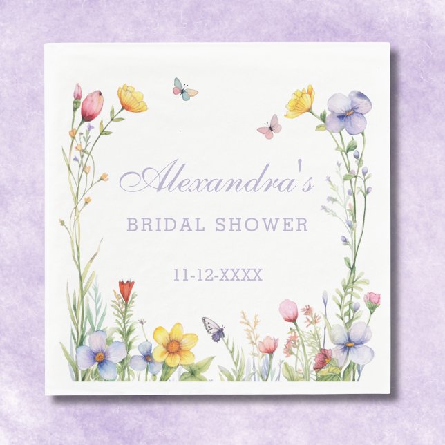 Lavender Summer Wildflowers Boho Bridal Shower  Napkin (Creator Uploaded)