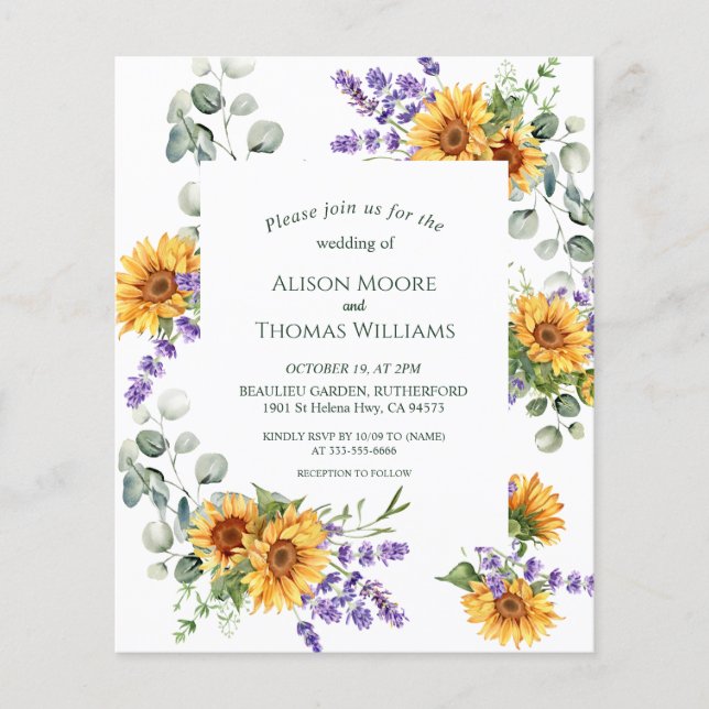 Lavender Sunflower Budget Wedding Invitation  Flyer (Front)