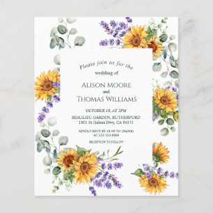 Lavender Sunflower Budget Wedding Invitation Flyer