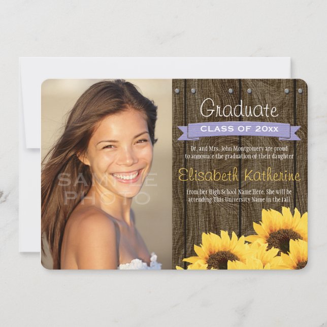 Lavender Sunflower Graduation Announcement (Front)