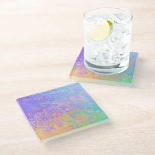 Lavender Sunrise Pastel Neon Alcohol Ink Abstract Glass Coaster