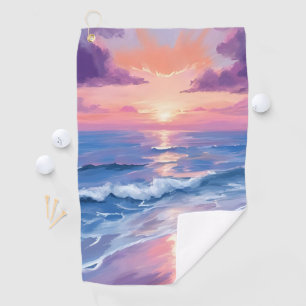 Lavender Sunset Purple Beach Ocean Watercolor Golf Towel