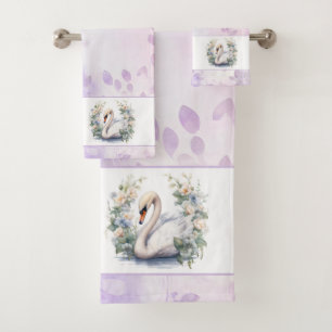 Lavender Swan and Floral Towel Set 