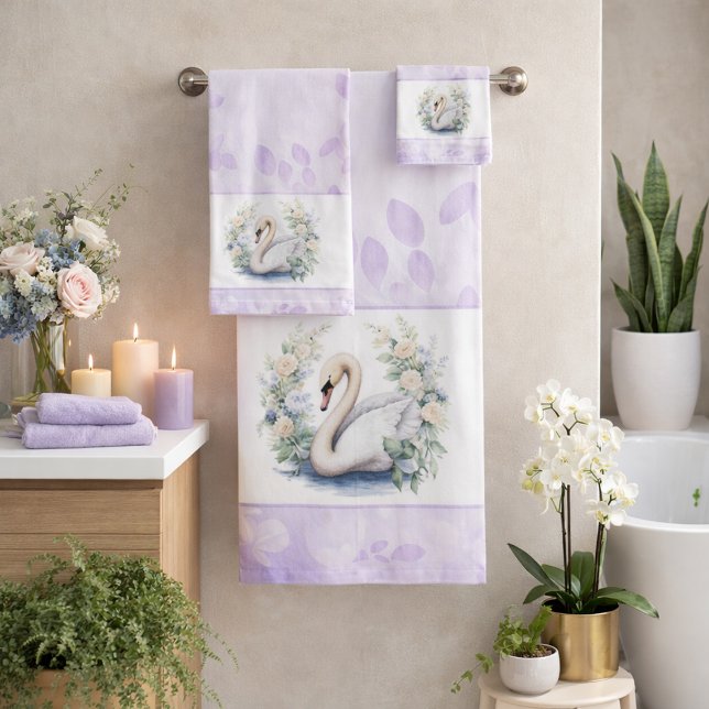 Lavender Swan and Floral Towel Set  (Creator Uploaded)
