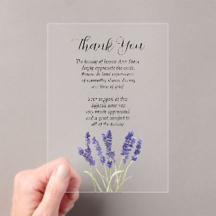 Lavender Sympathy Floral Funeral Thank you  Acrylic Invitations