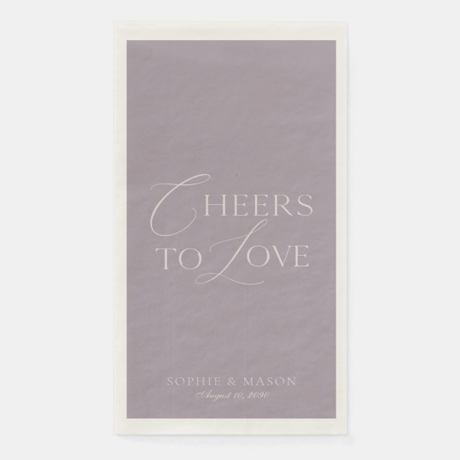 Lavender Taupe “Cheers to Love” Wedding Napkin (Front)