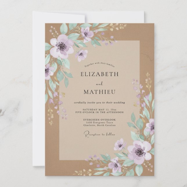 Lavender Taupe Petal Wedding Invitation (Front)