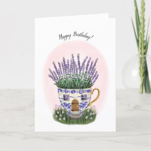 Lavender Teacup Cottage Birthday Card