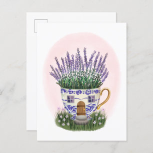 Lavender Teacup Cottage Postcard